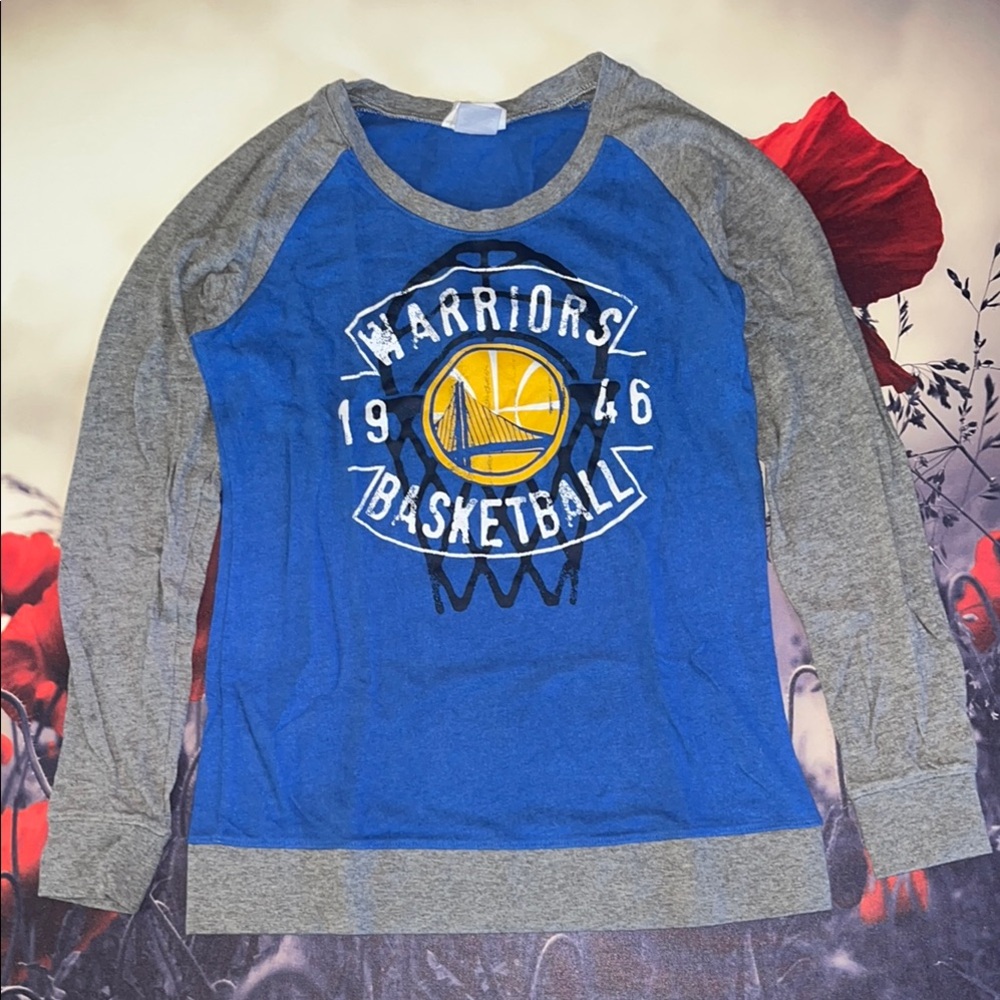 NBA Warriors Blue and Gray Long Sleeve Tee